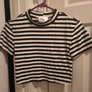 Vixen Bad Girl Crop Top, Small, Black/White stripes